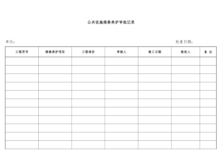 公共设施维修养护审批记录表(doc 2页)_第1页