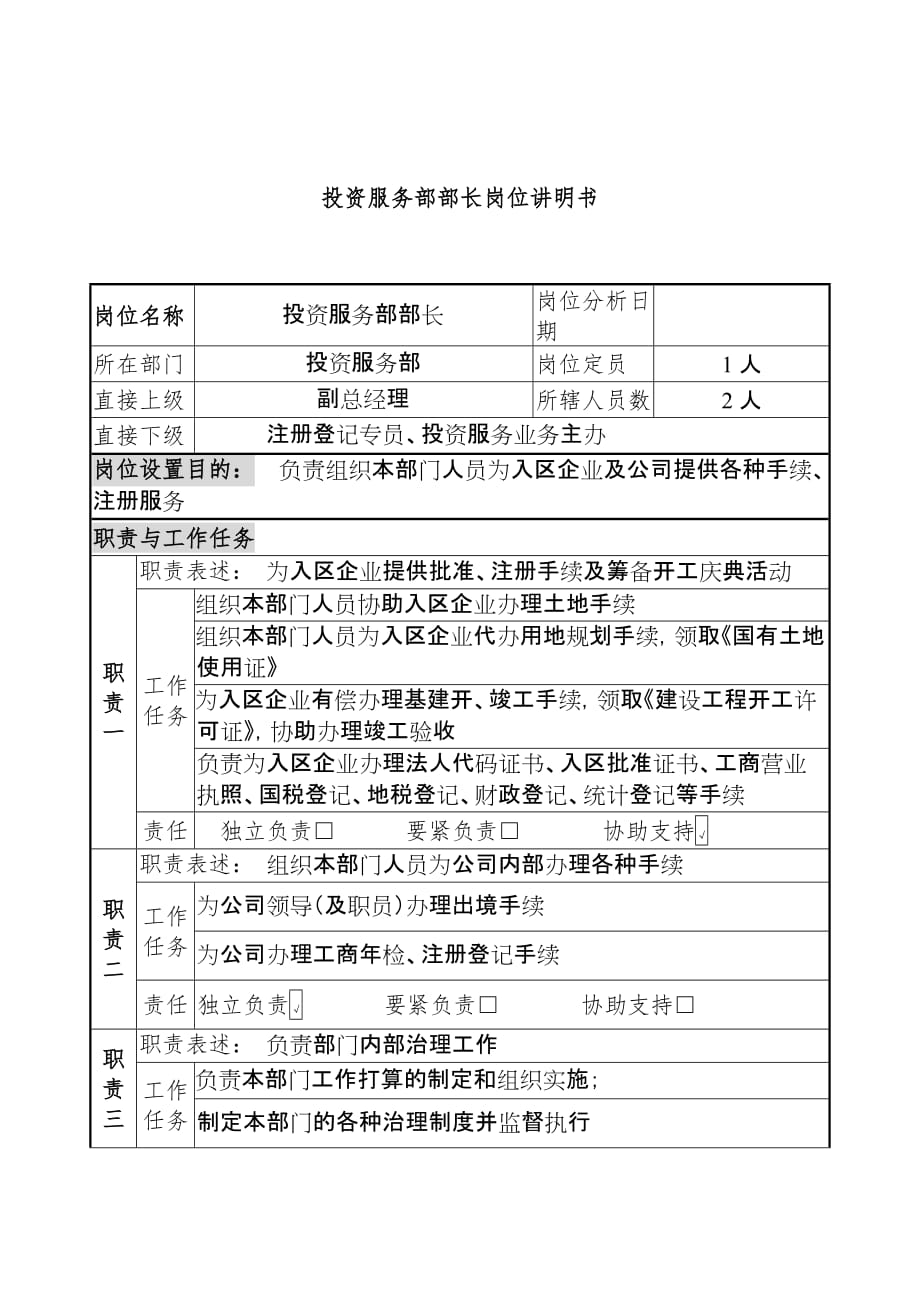 公司投资部岗位职务说明书20_第1页