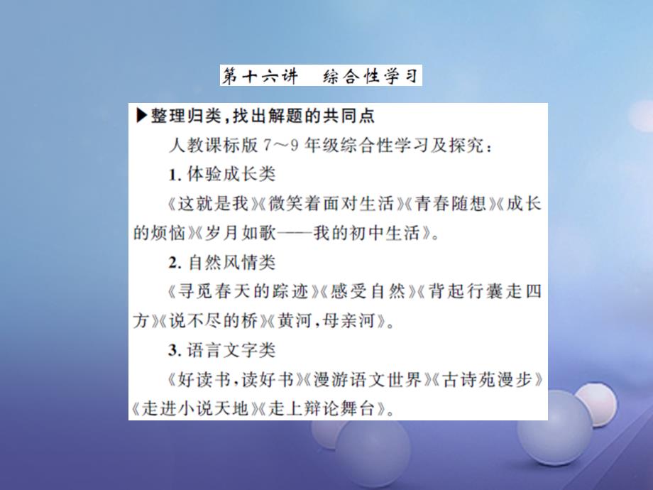 2017届中考语文总复习 第十六讲 综合性学习讲解课件_第1页