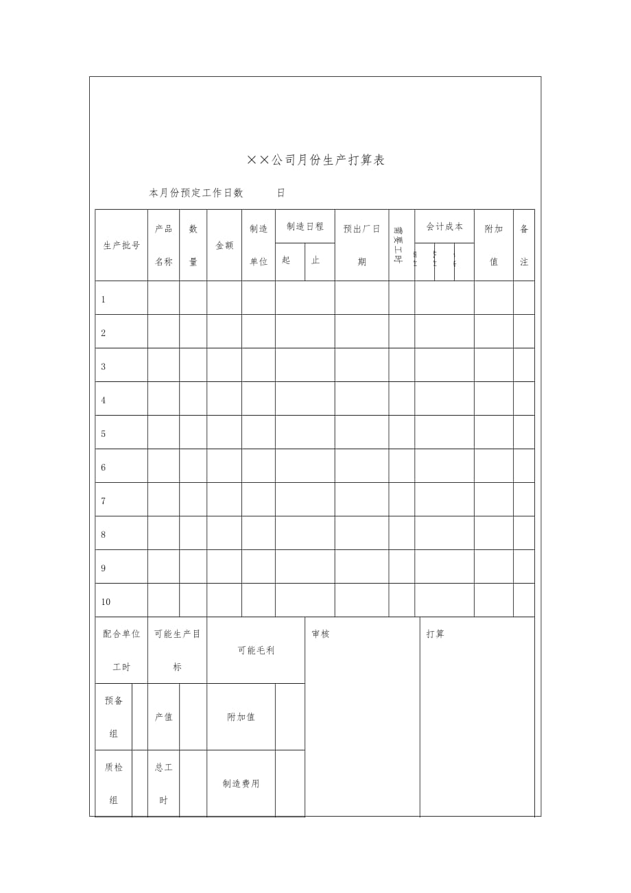 公司月份生产计划表( 3页)_第2页