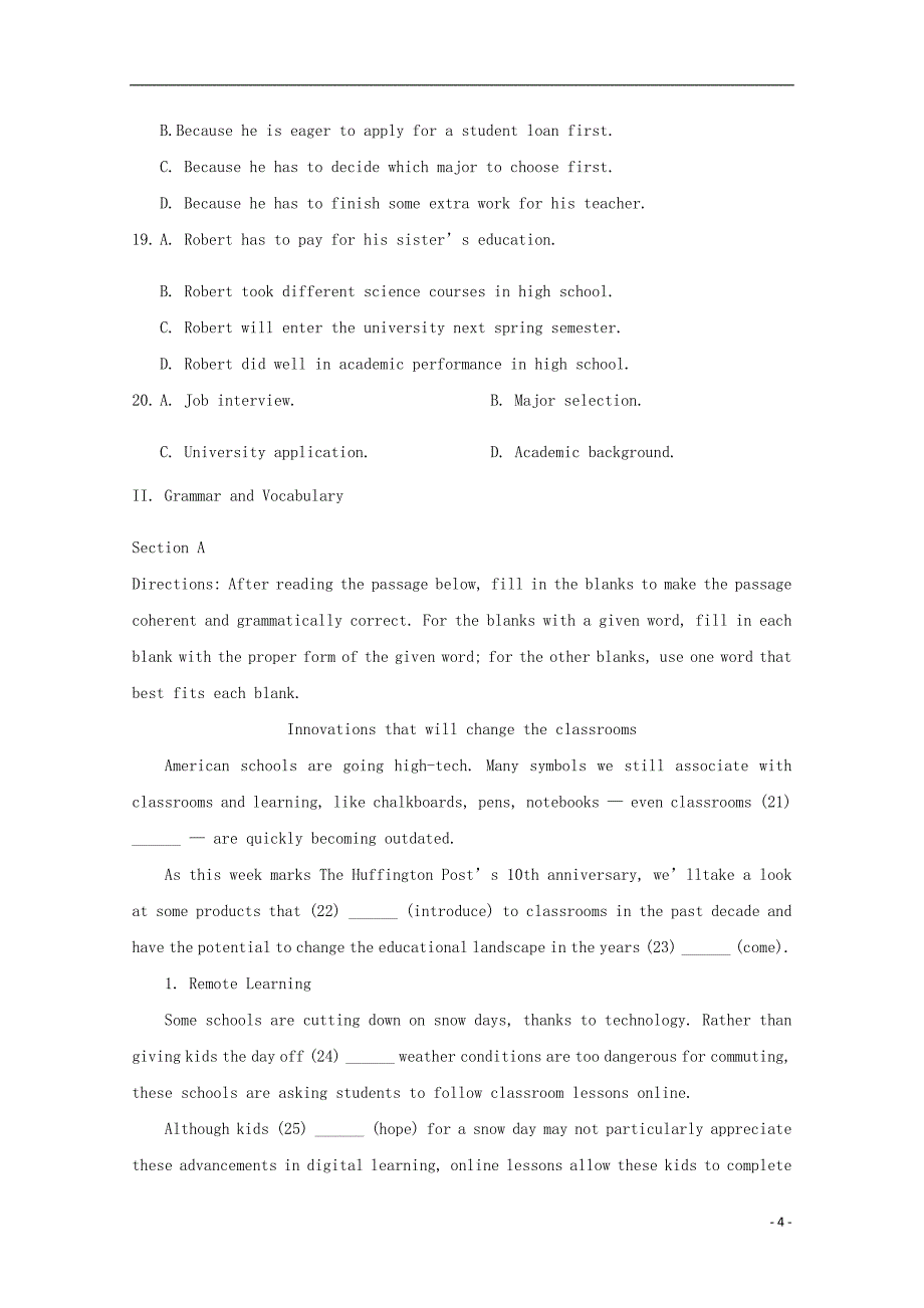 上海市虹口区2020届高三英语上学期期终学生学习能力诊断测试（一模）试题_20200302021_第4页