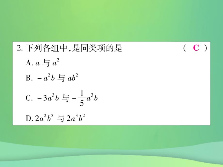 2019年秋七年级数学上册 第3章 整式的加减 3.4.1 同类项课件 （新版）华东师大版_第4页