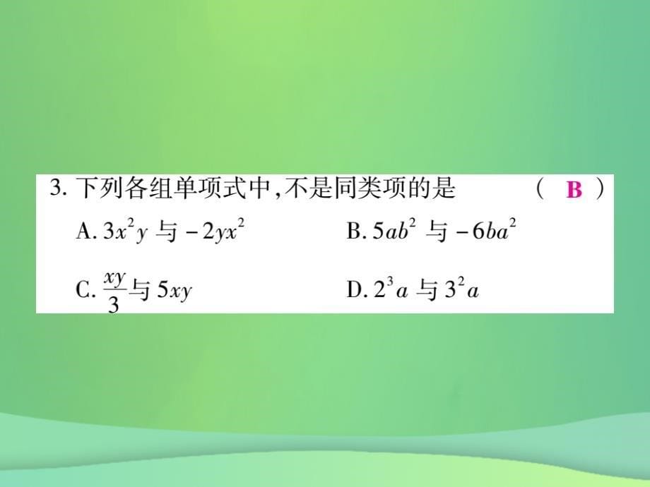 2019年秋七年级数学上册 第3章 整式的加减 3.4.1 同类项课件 （新版）华东师大版_第5页