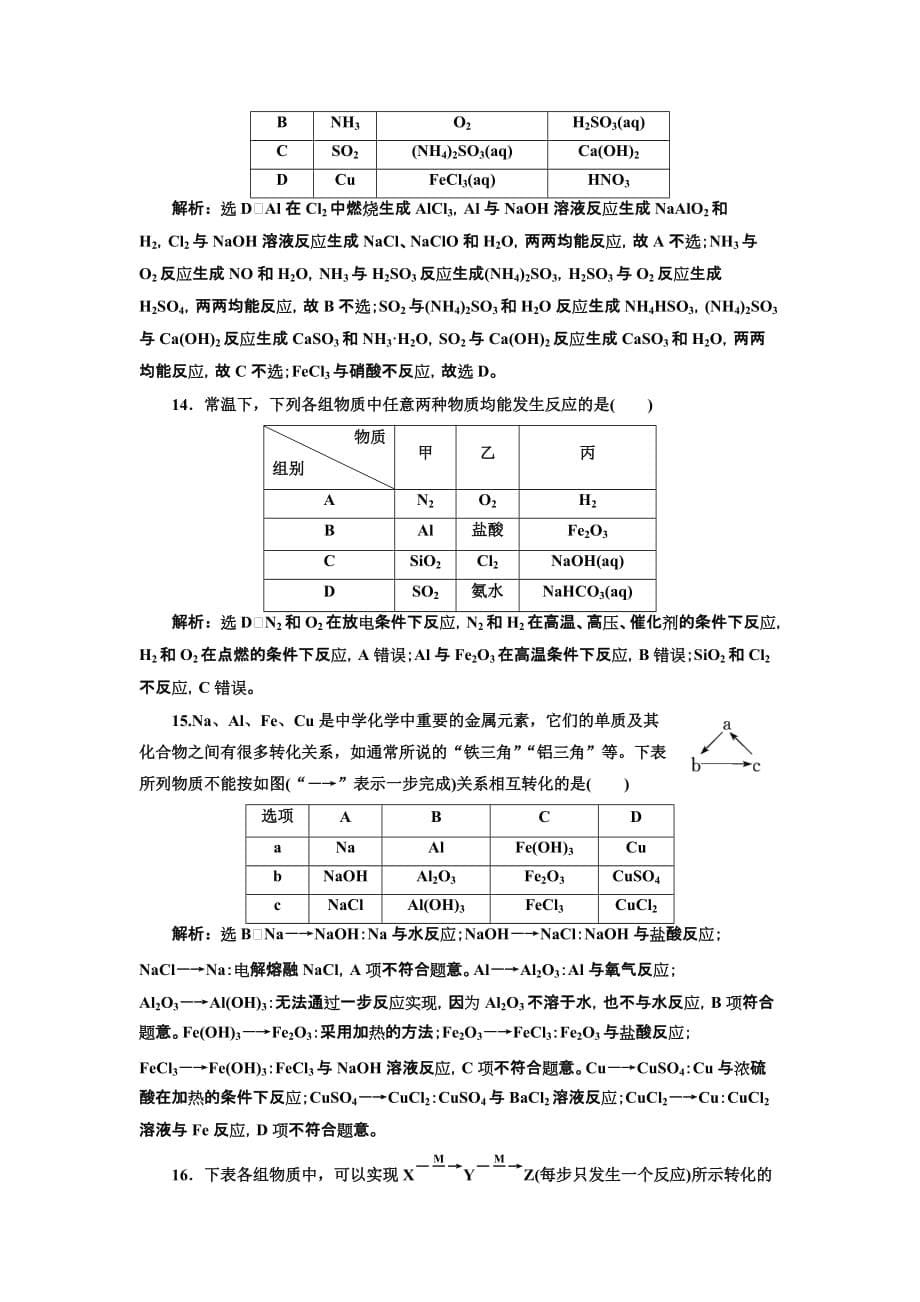 高考化学江苏专二轮复习检测：专题检测（一） 物质的转化 Word含解析_第5页