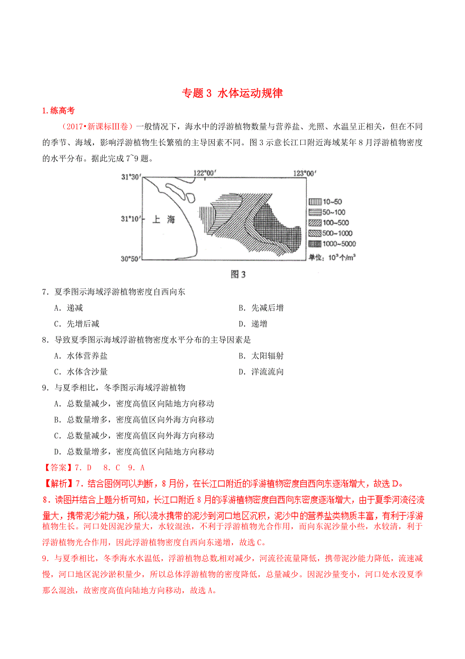 高考地理二轮复习专题03水体运动规律（练）（含解析）_第1页