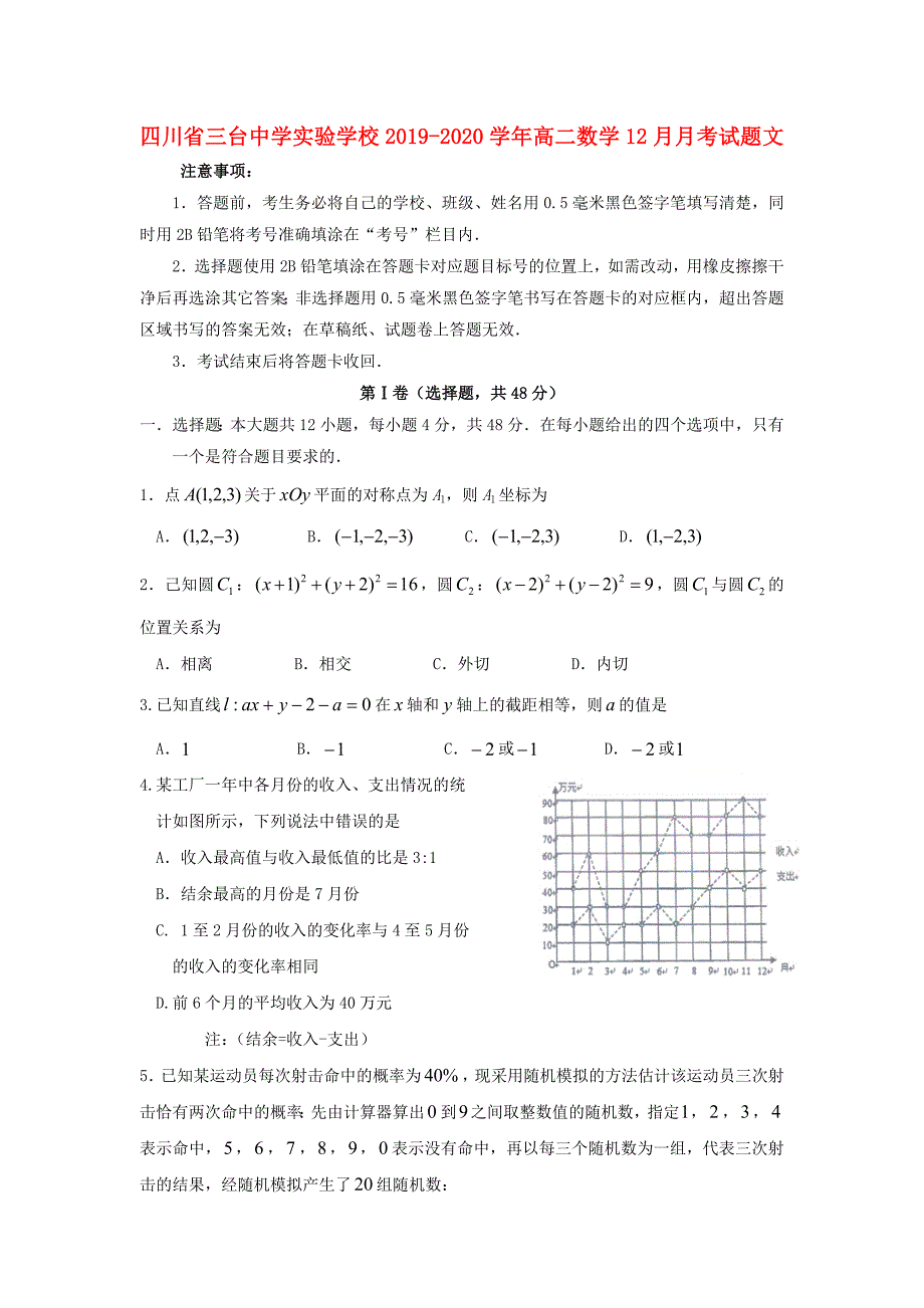 四川省三台中学实验学校2019_2020学年高二数学12月考试题文_第1页