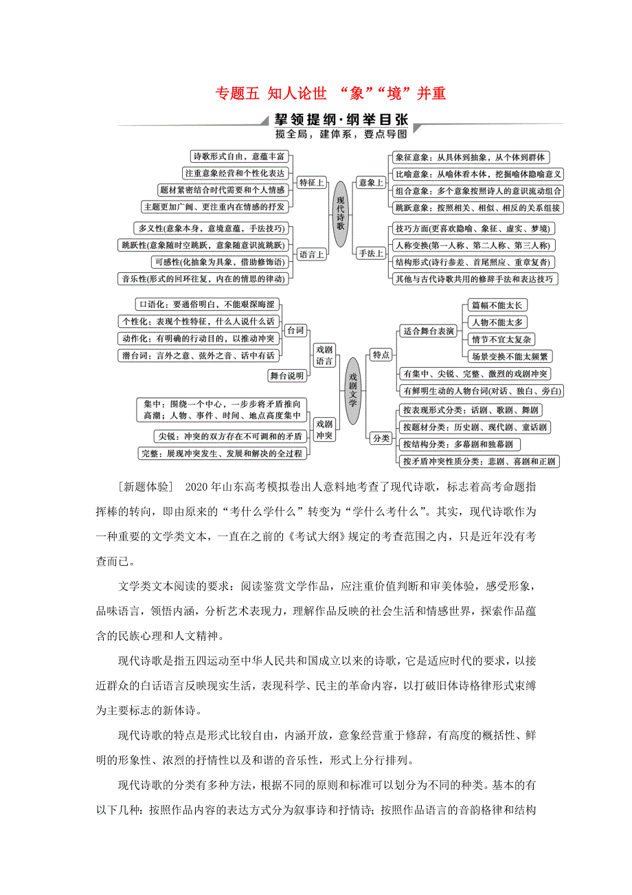 2020新高考语文二轮复习第二部分现代文阅读Ⅱ专题五知人论世象境并重现代诗歌戏剧阅读教学案_第1页