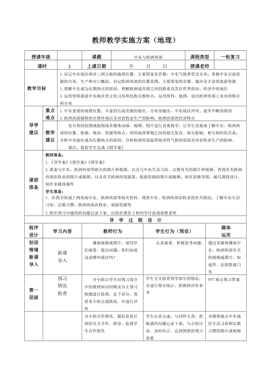 高考地理区域地理复习教案：世界地理 中东、欧洲西部_第1页