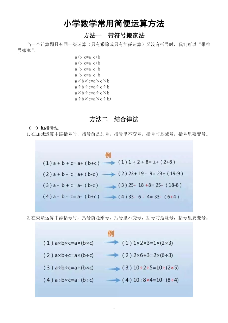 小学数学常用简便运算方法_第1页