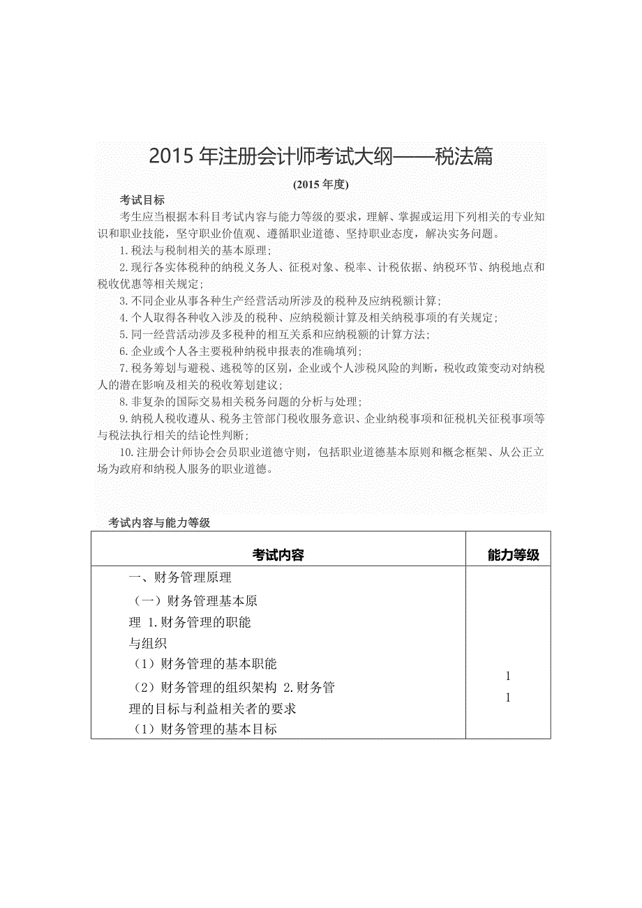 2015年注册会计师考试大纲-税法篇.docx_第1页