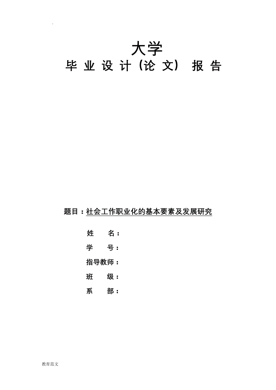 社会工作职业化的基本要素及发展研究报告_第1页