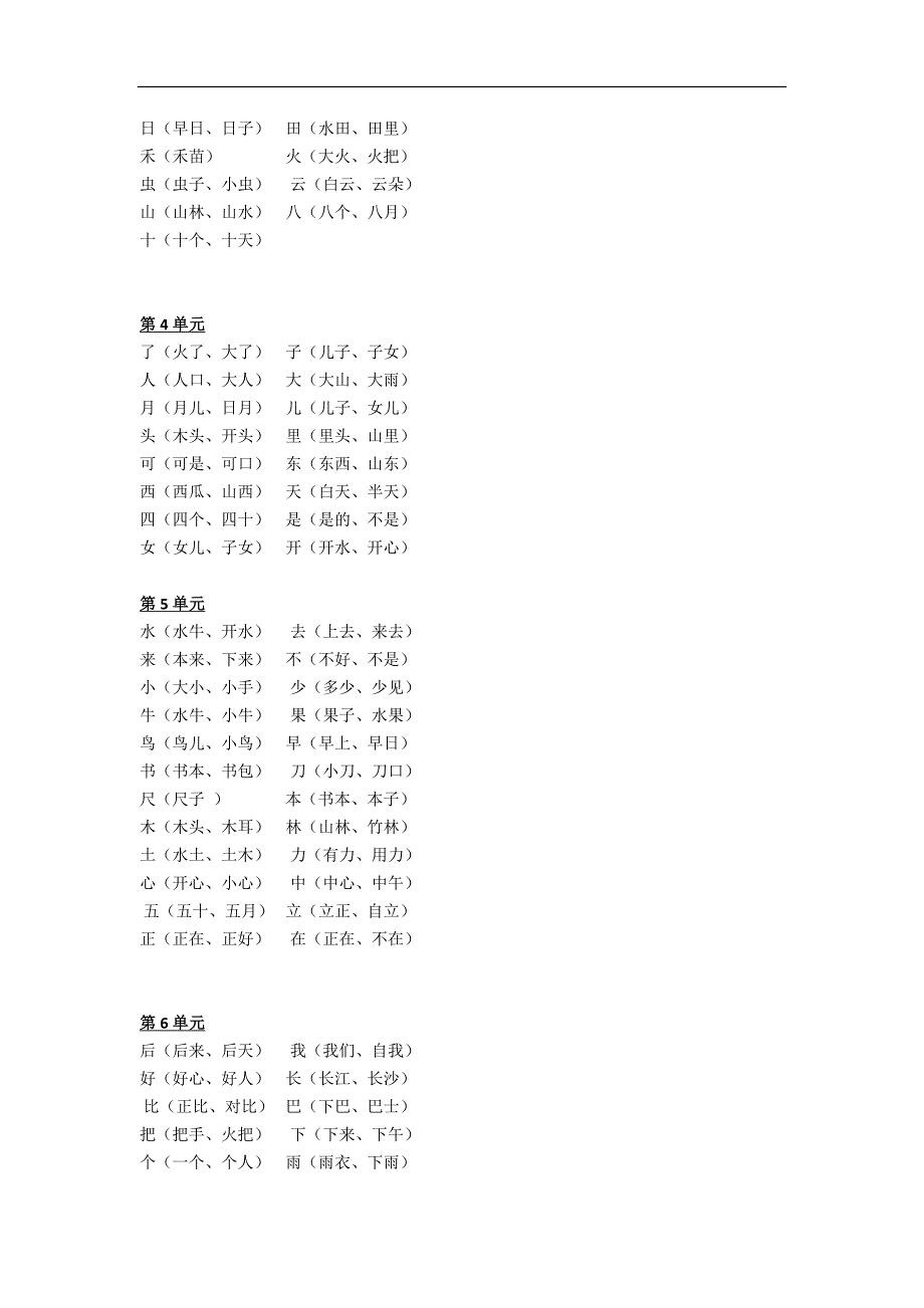 部编版一年级语文上册拼音、生字、组词、字词句大汇总工作总结.doc_第4页