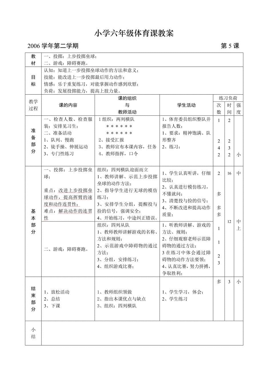 小学六年级体育课教案2.doc_第5页