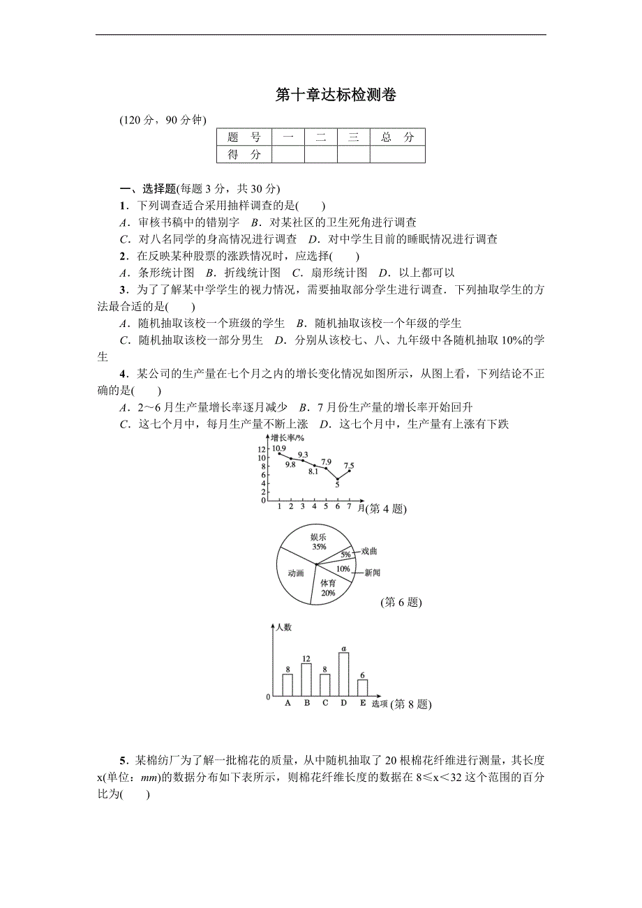 初中七年级数学下册第10章达标检测卷_第1页