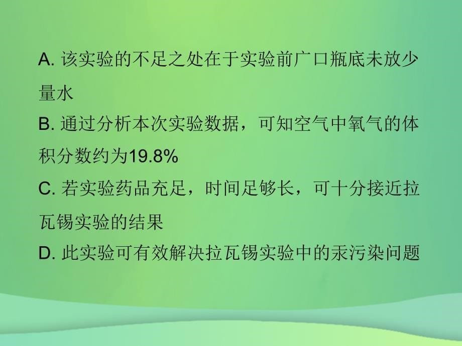 2019届中考化学必备复习第三部分身边的化学物质第1节我们周围的空气课后提升练课件_第5页