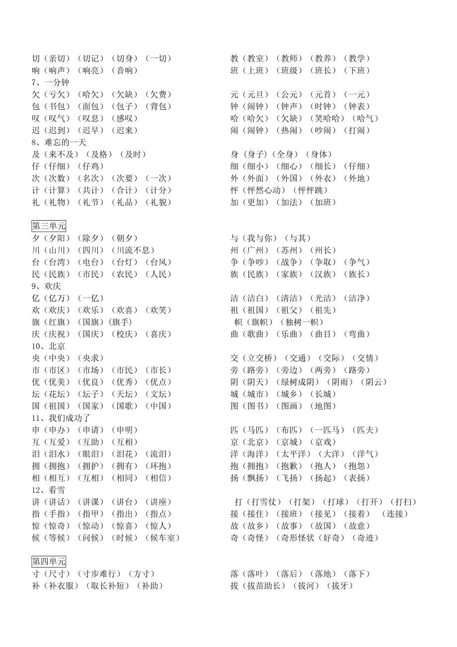 语文二年级上册生字表二生字组词（人教版）_第2页