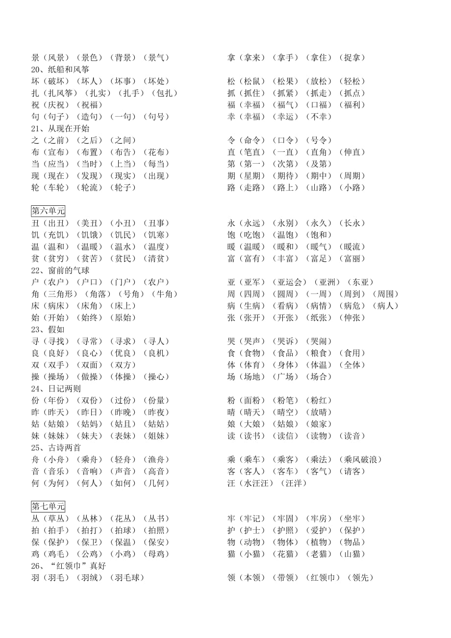 语文二年级上册生字表二生字组词（人教版）_第4页