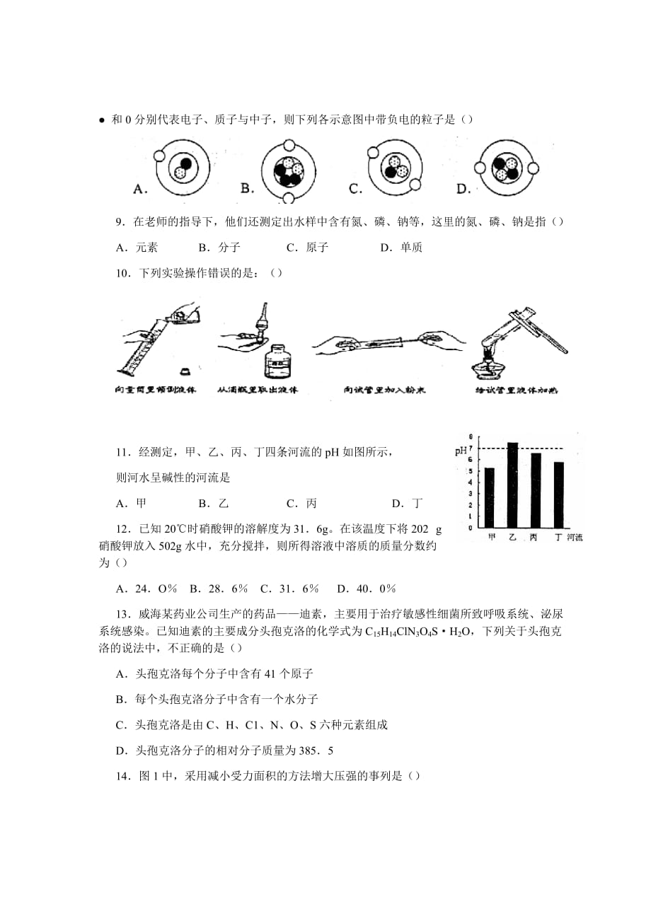 初三上学期文化素质测试化学试卷_第2页