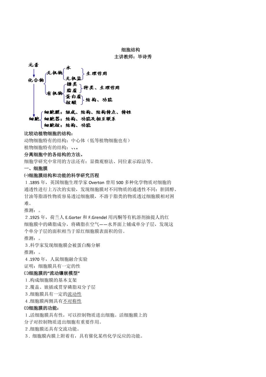 北京市第四中学高考生物总复习例题讲解：细胞结构_第1页