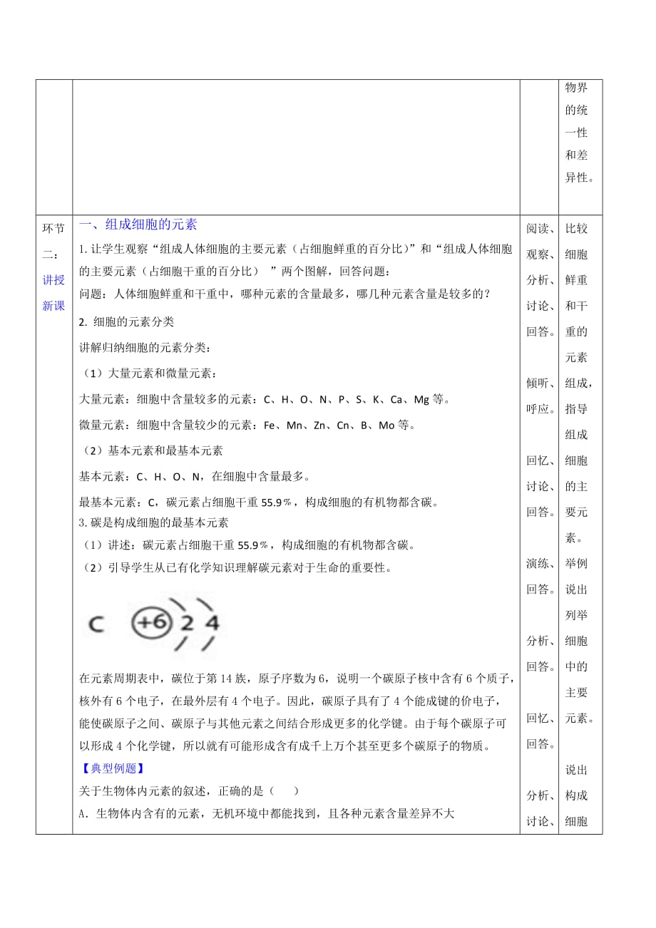 人教版高中生物必修1 第2章第1节细胞中的元素和化合物1（教案）_第2页