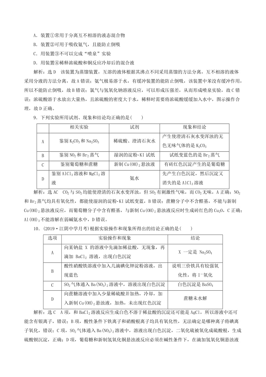 （江苏专版）高考化学一轮复习专题检测（八）化学实验（含解析）_第4页