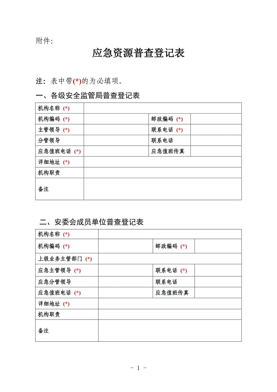 （安全生产）应急资源普查登记表广东省安全生产监督管理局_第1页