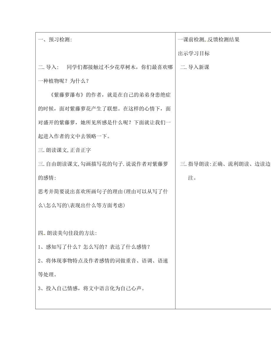 内蒙古阿鲁科尔沁旗天山第六中学七年级语文上册 4 紫藤萝瀑布教学案（无答案） 新人教版_第3页