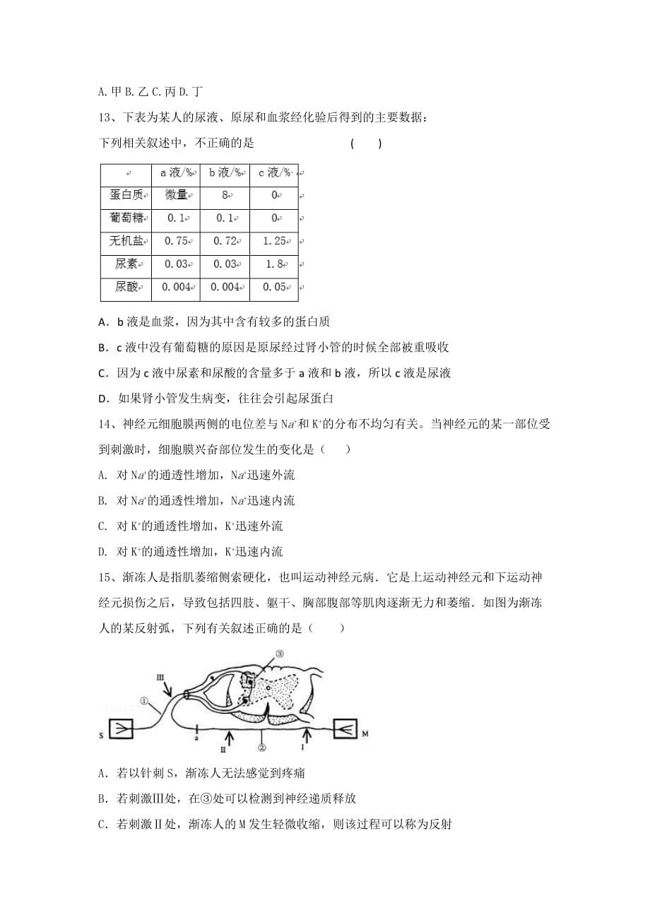 吉林省吉林市第五十五中学高二上学期期中考试生物（理）试题 Word缺答案_第3页