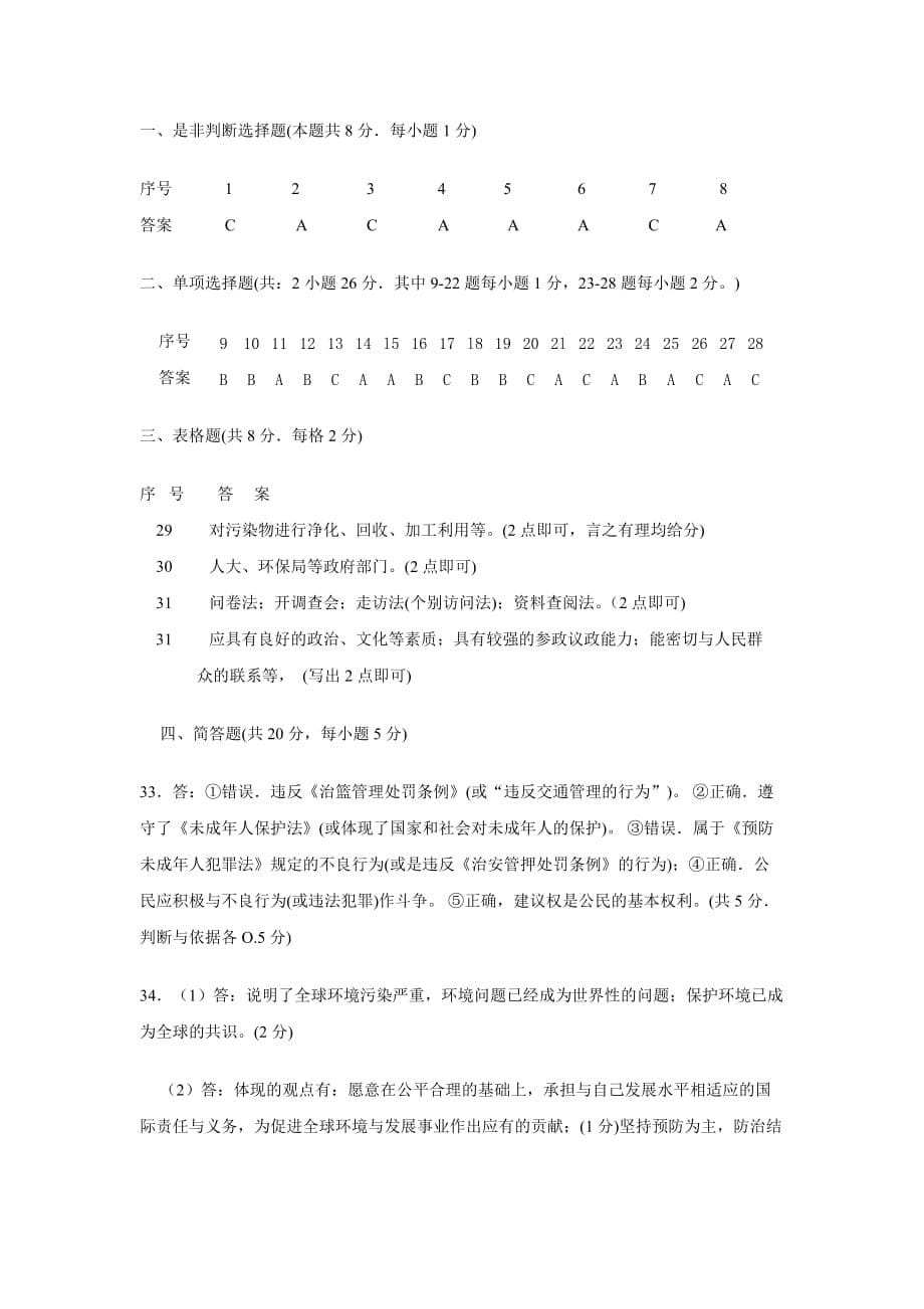 宁波市高中段招生考试社会政治试题_第5页