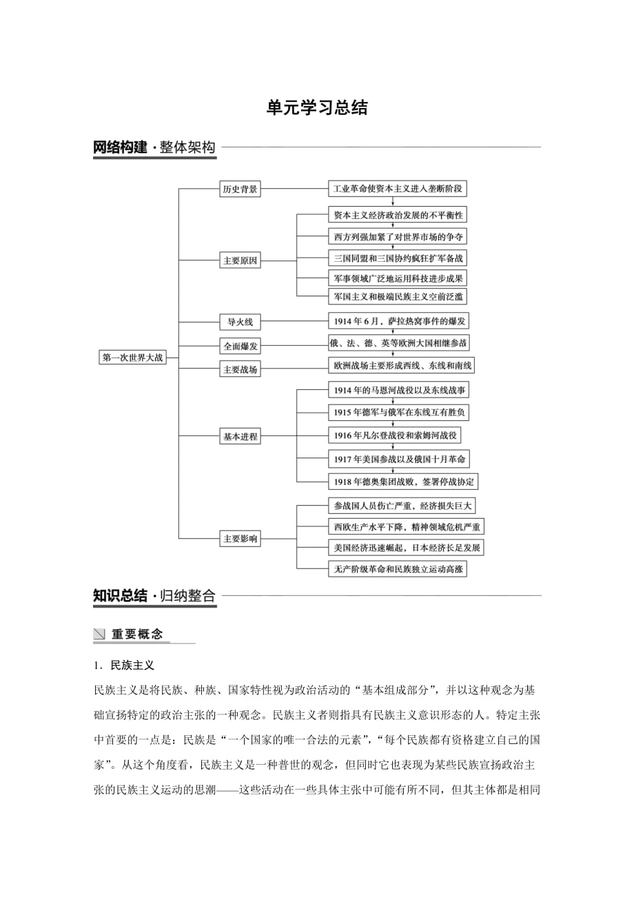 历史新导学笔记选修三岳麓通用讲义：第一单元 第一次世界大战 单元学习总结 Word含答案_第1页