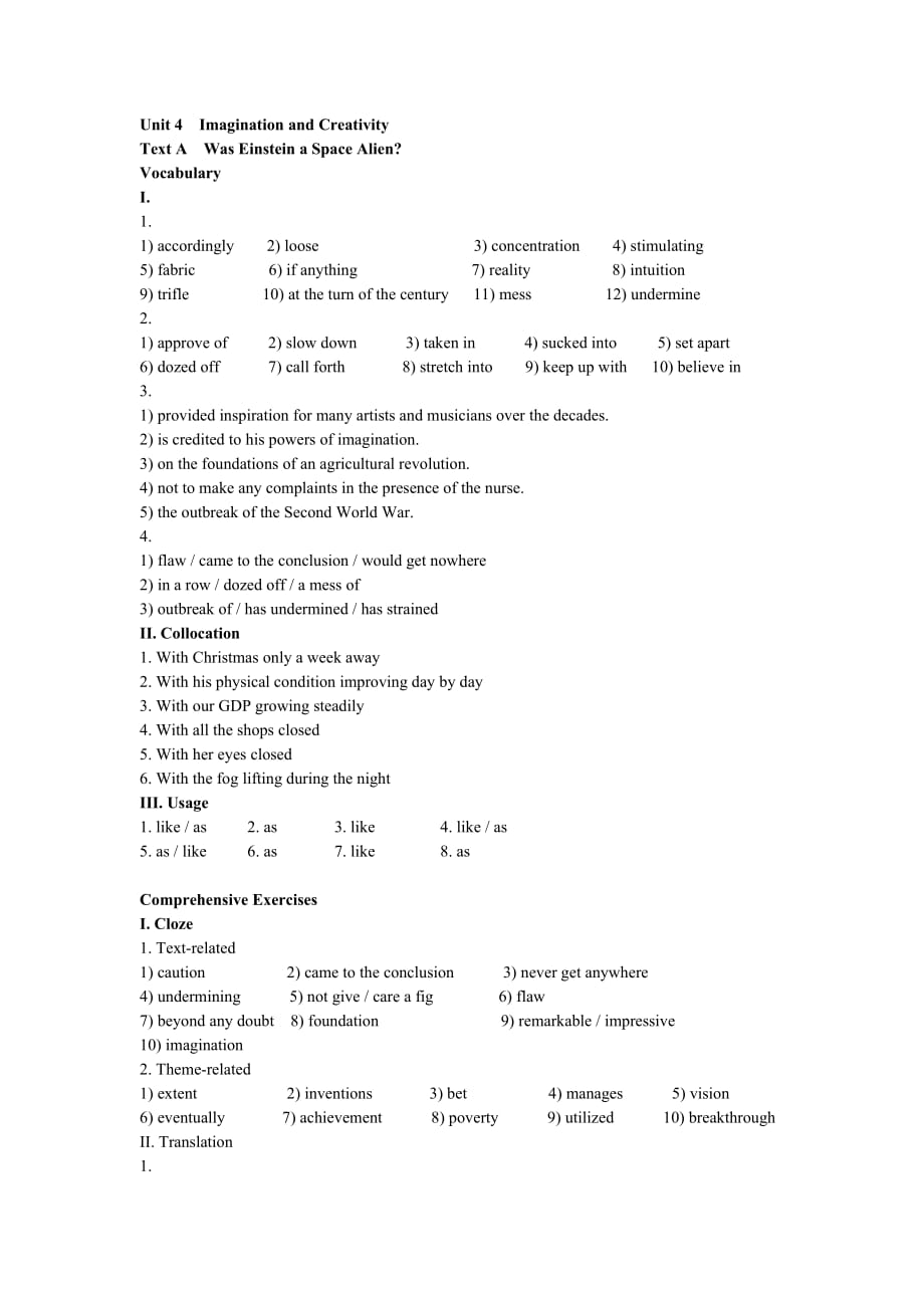 全新版Book3Unit4TextA练习答案和词汇学习.doc_第1页