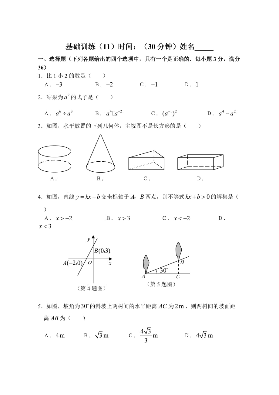 中考基础训练每天一练(12)_第1页