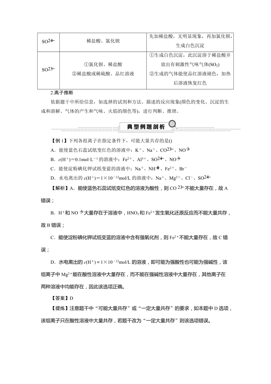 化学浙江学考大一轮考点精讲复习讲义：考点7离子共存及离子推断 Word含解析_第4页