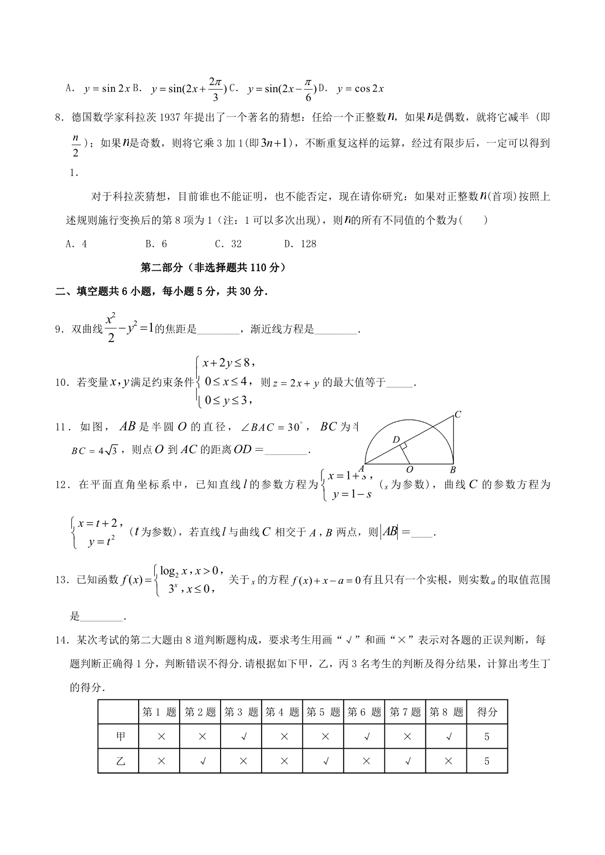 北京市石景山区高三数学一模考试试卷 理（含解析）_第2页