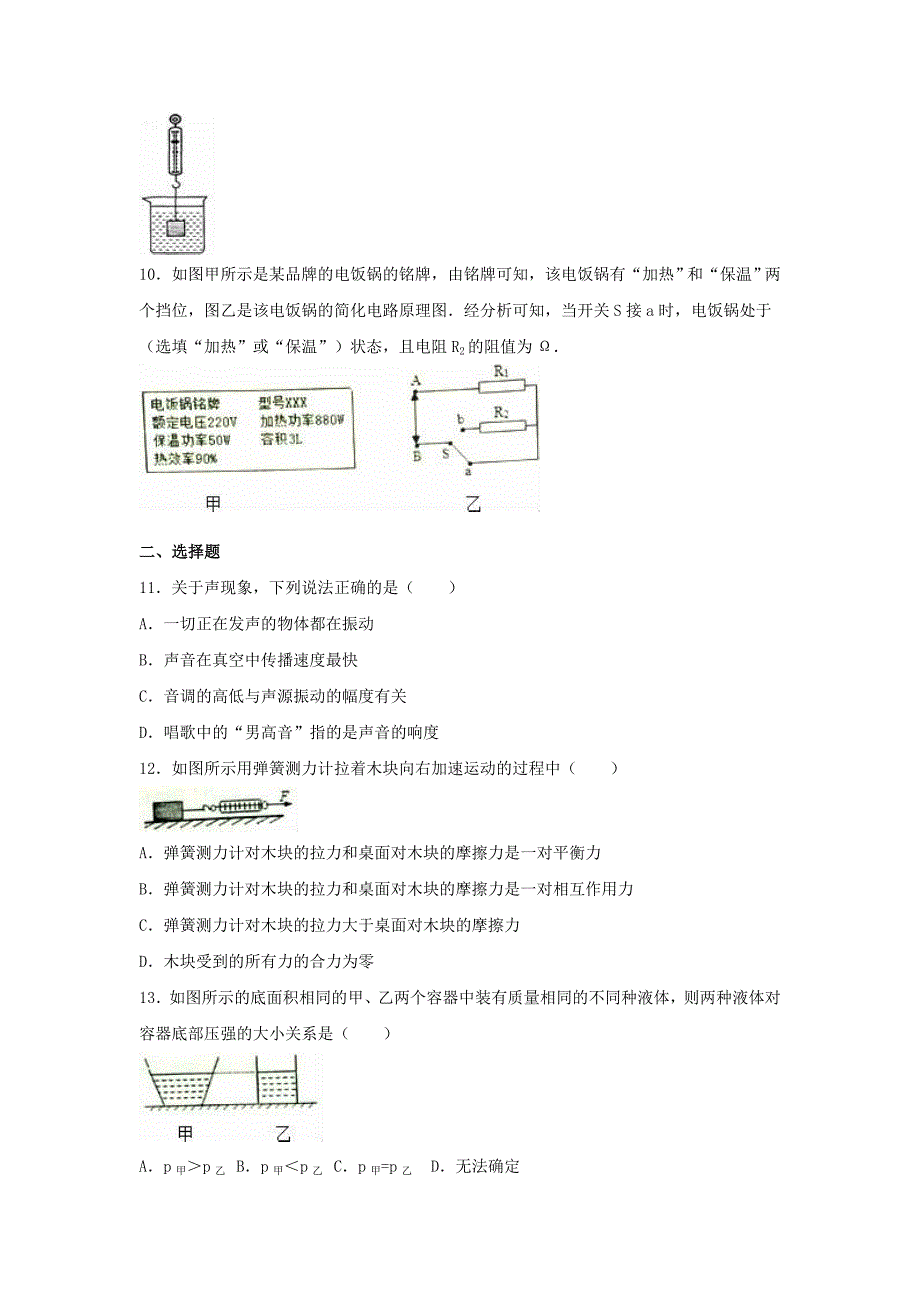 安徽省巢湖市年中考物理模拟试题（含解析）_第2页