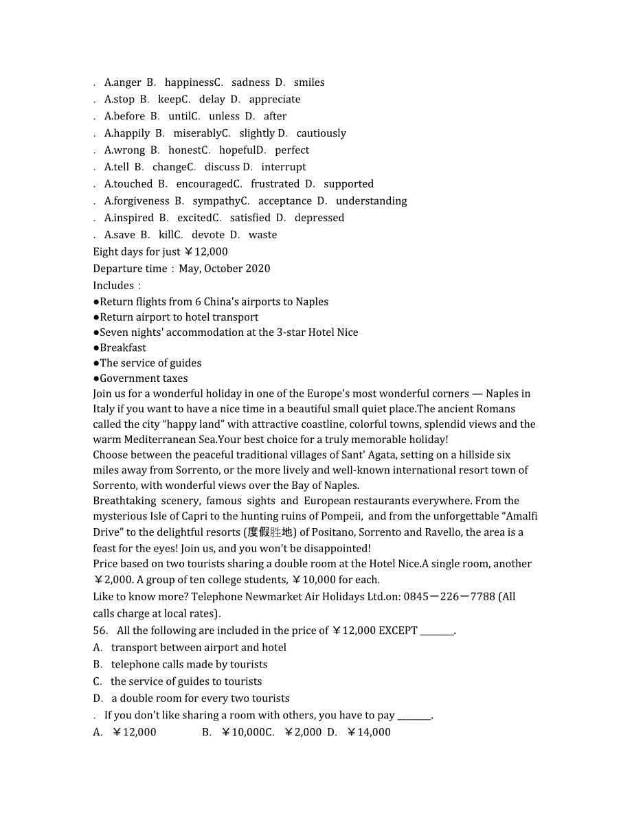 江苏省东台市创新学校2020学年高一上学期11月月考英语试卷（无答案）.docx_第5页