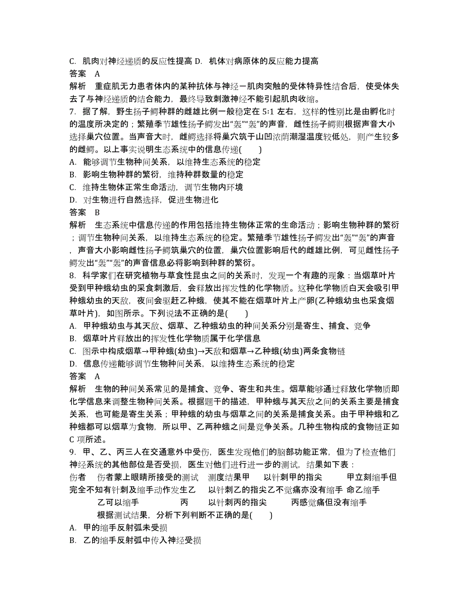 2020高考生物考前冲刺40天：考向练9 高中生物中“信息传递”和“稳态失调”.docx_第3页