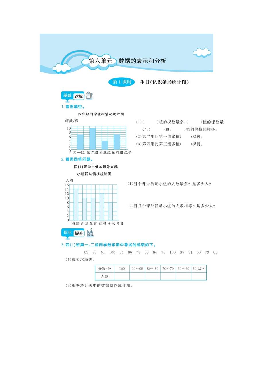 四年级下册数学试题第六单元《数据的表示和分析》同步练习北师大版_第1页