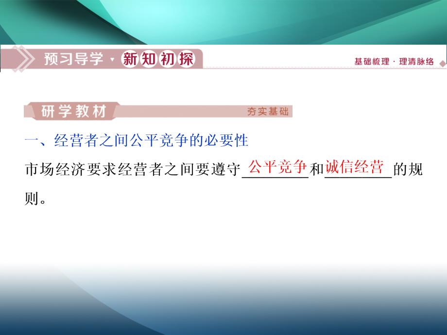 2019-2020学年高中政治人教版选修5课件：专题四 第三框　公平竞争与诚信经营_第3页