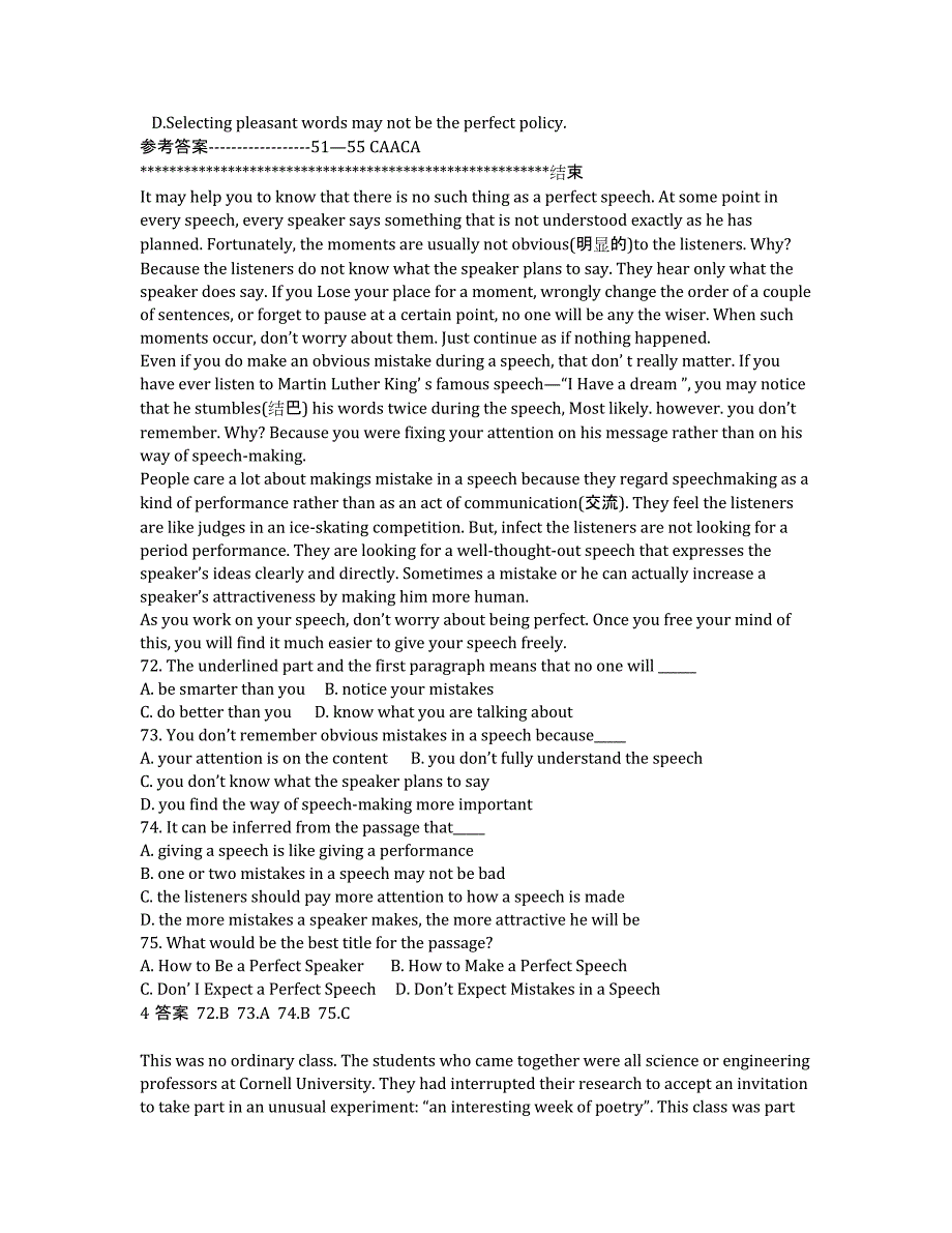 湖北省荆州市2020高考英语 阅读理解、完形填空训练（4）.docx_第4页