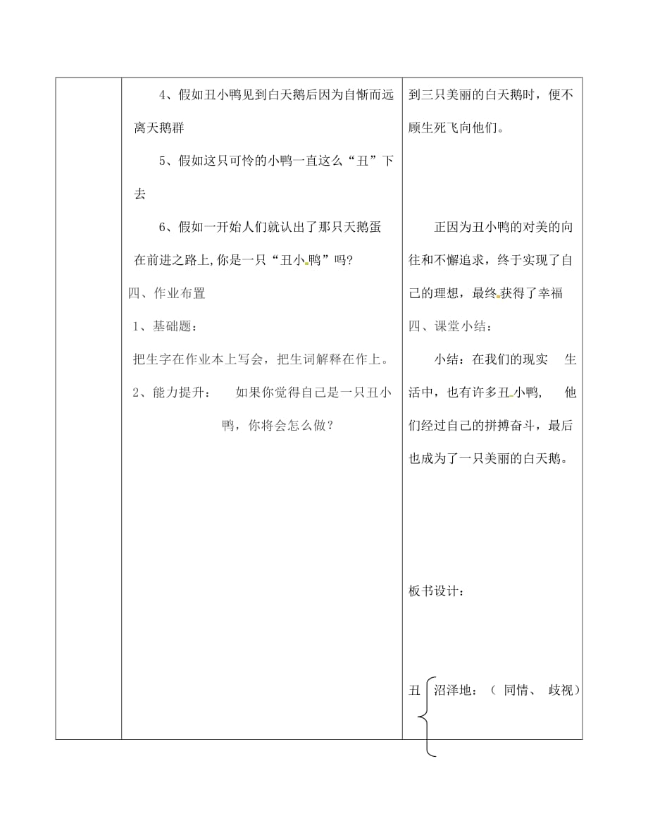 陕西省山阳县色河中学七年级语文下册 1.3 丑小鸭导学案2（无答案） 新人教版_第4页