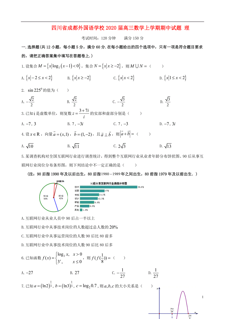 四川省2020届高三数学上学期期中试题理 (1).doc_第1页