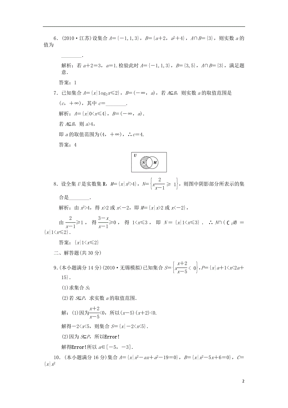 【创新设计】2012版高考数学总复习 第1知识块 集合与常用逻辑用语 第1讲集合训练 江苏专用（理）.doc_第2页