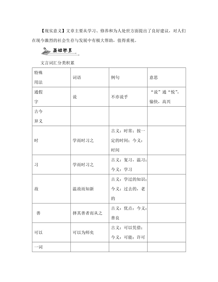 中考命题研究河北2020中考语文 专题二 课内19篇文言文阅读训练（无答案）_第2页