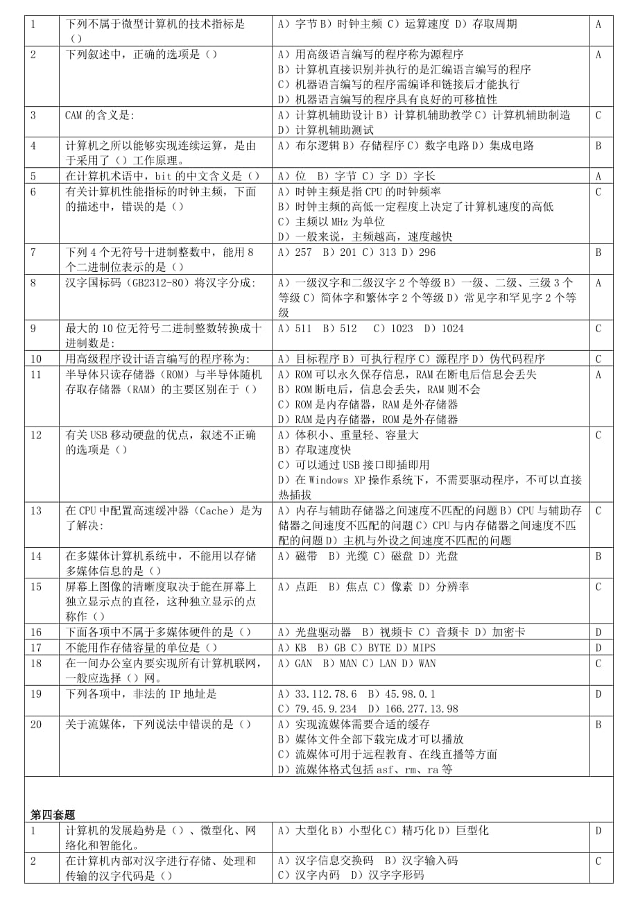 百分模拟考试系统（一级MSOffice）1-10套中的选择题.doc_第3页