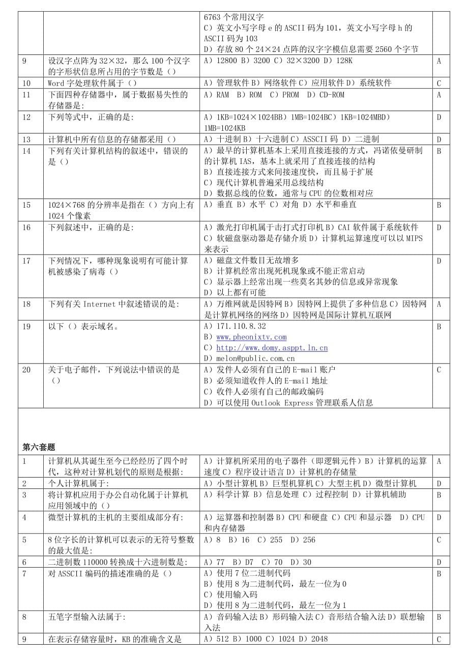 百分模拟考试系统（一级MSOffice）1-10套中的选择题.doc_第5页