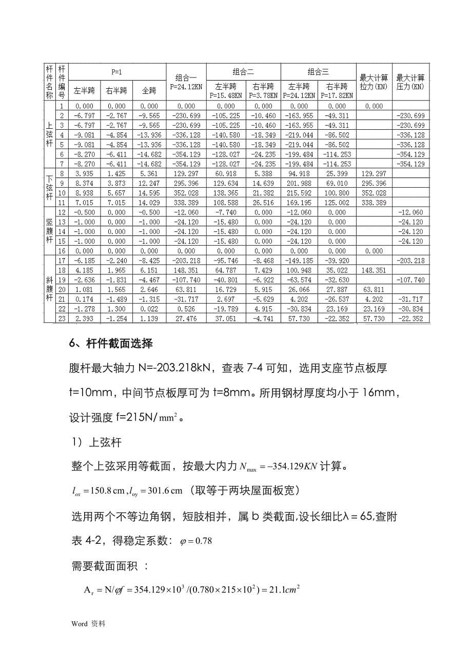 21m梯形屋架钢结构计算书_第5页