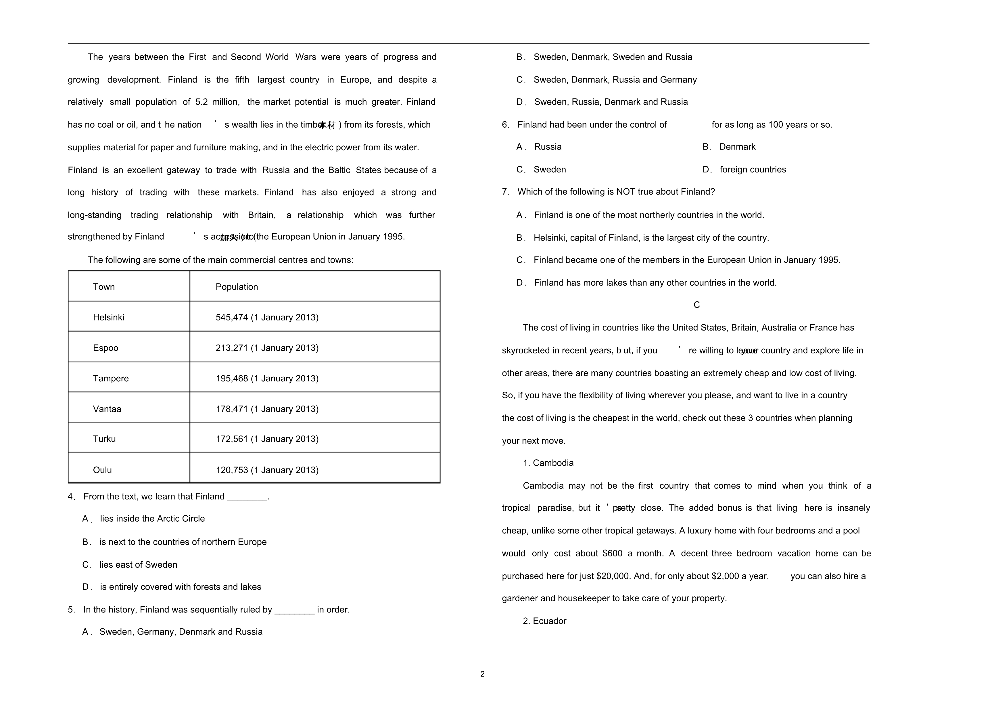 人教版高中英语必修三Unit5Canada—“TheTrueNorth”训练卷(二).pdf_第2页