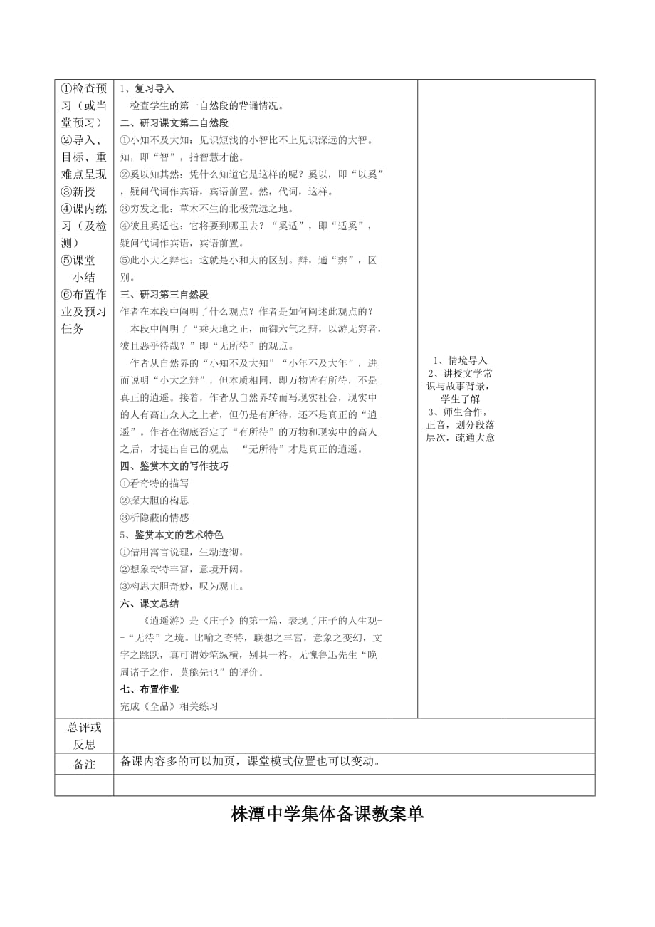 江西省万载县株潭中学人教高中语文必修五：6《逍遥游》3 教案_第2页