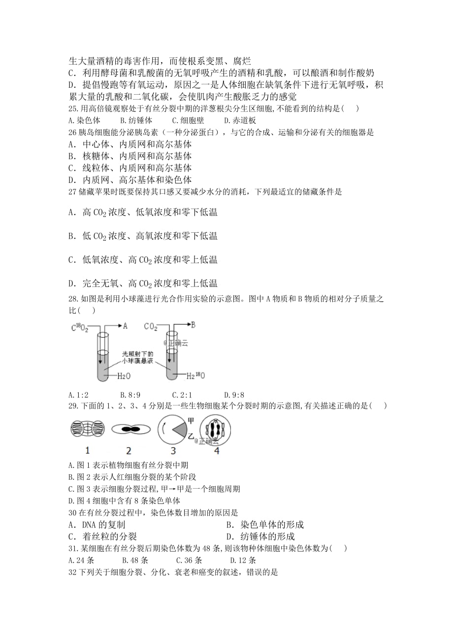 江苏省临泽中学高一上学期期末模拟生物试卷 Word缺答案_第4页